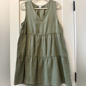 Lucky Brand, green, linen, sleeveless, midi dress. Size Large.